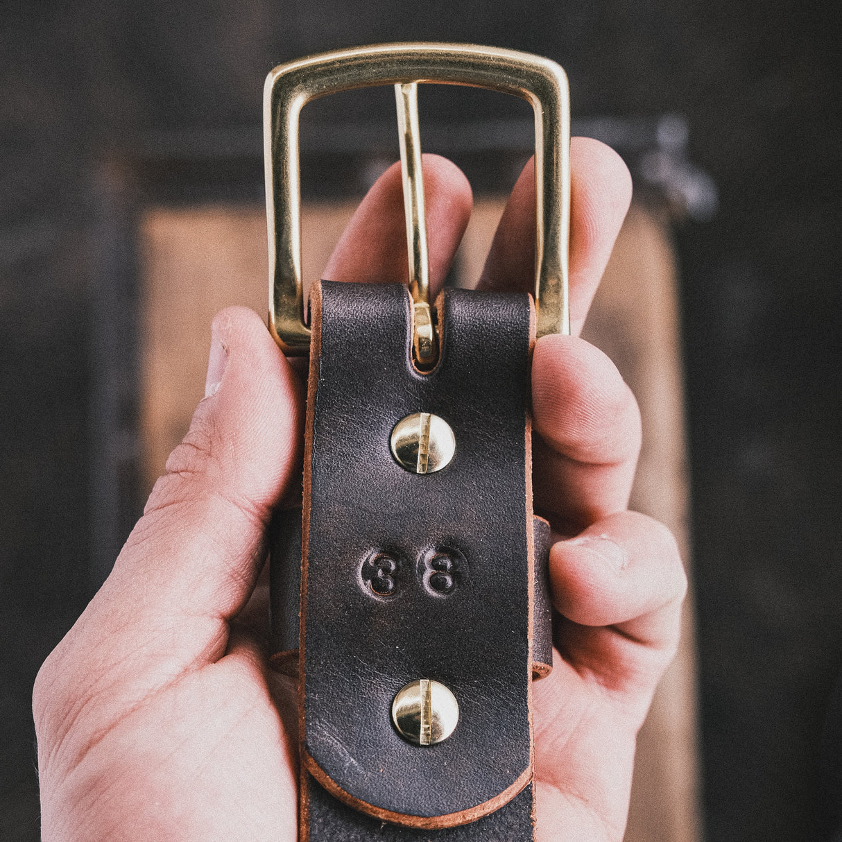 In-Stock Fired Oak Belt / Black Overdyed 1.5” / Waist Size 34(Belt Size 38)