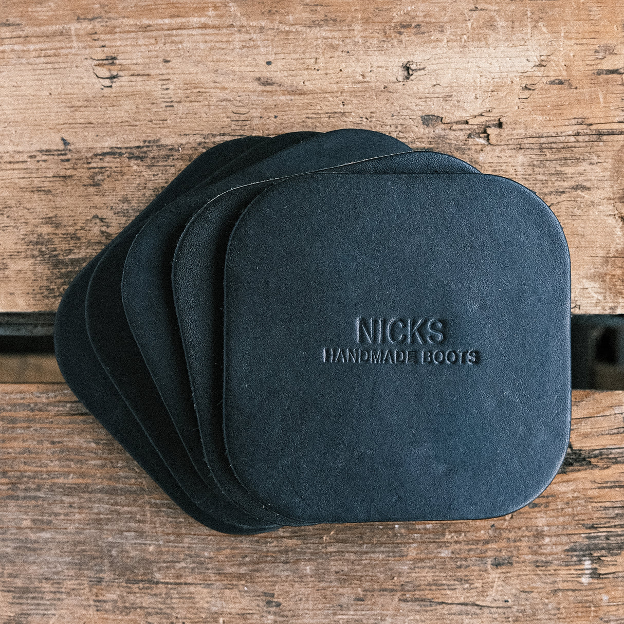 Wickett & Craig Heavy Duty Belt Leather Coasters (12–15oz, 5 Pack)