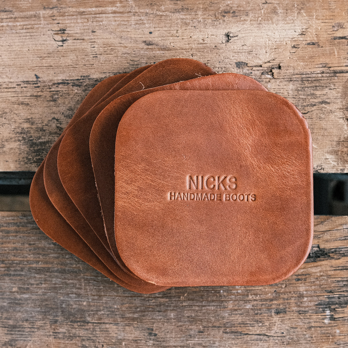 Wickett & Craig Heavy Duty Belt Leather Coasters (12–15oz, 5 Pack)