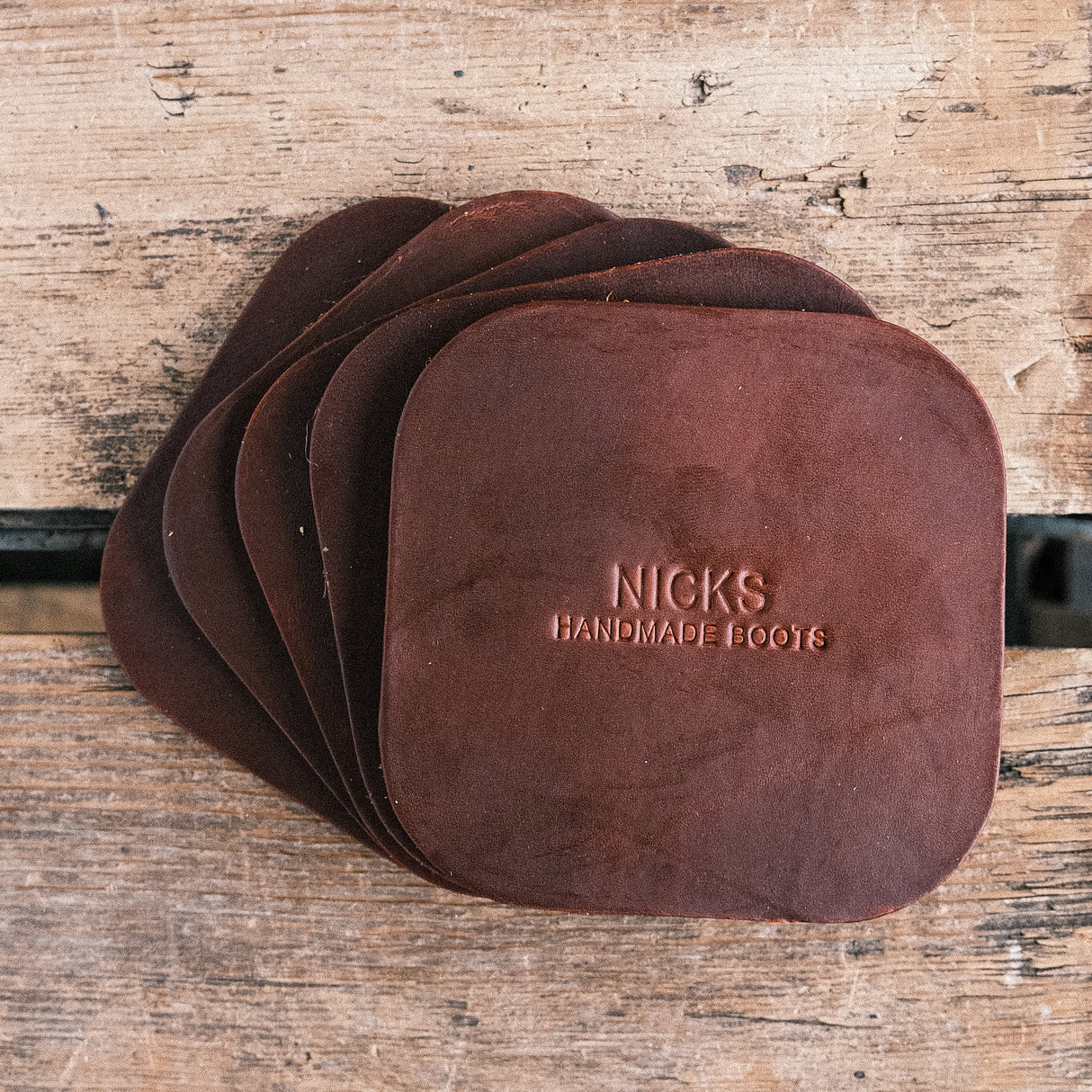 Wickett & Craig Heavy Duty Belt Leather Coasters (12–15oz, 5 Pack)