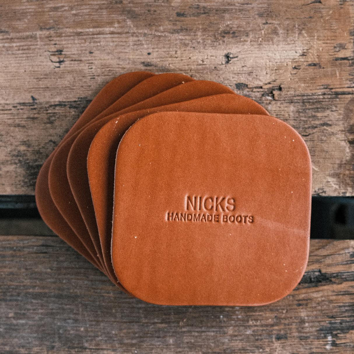 Wickett & Craig Heavy Duty Belt Leather Coasters (12–15oz, 5 Pack)