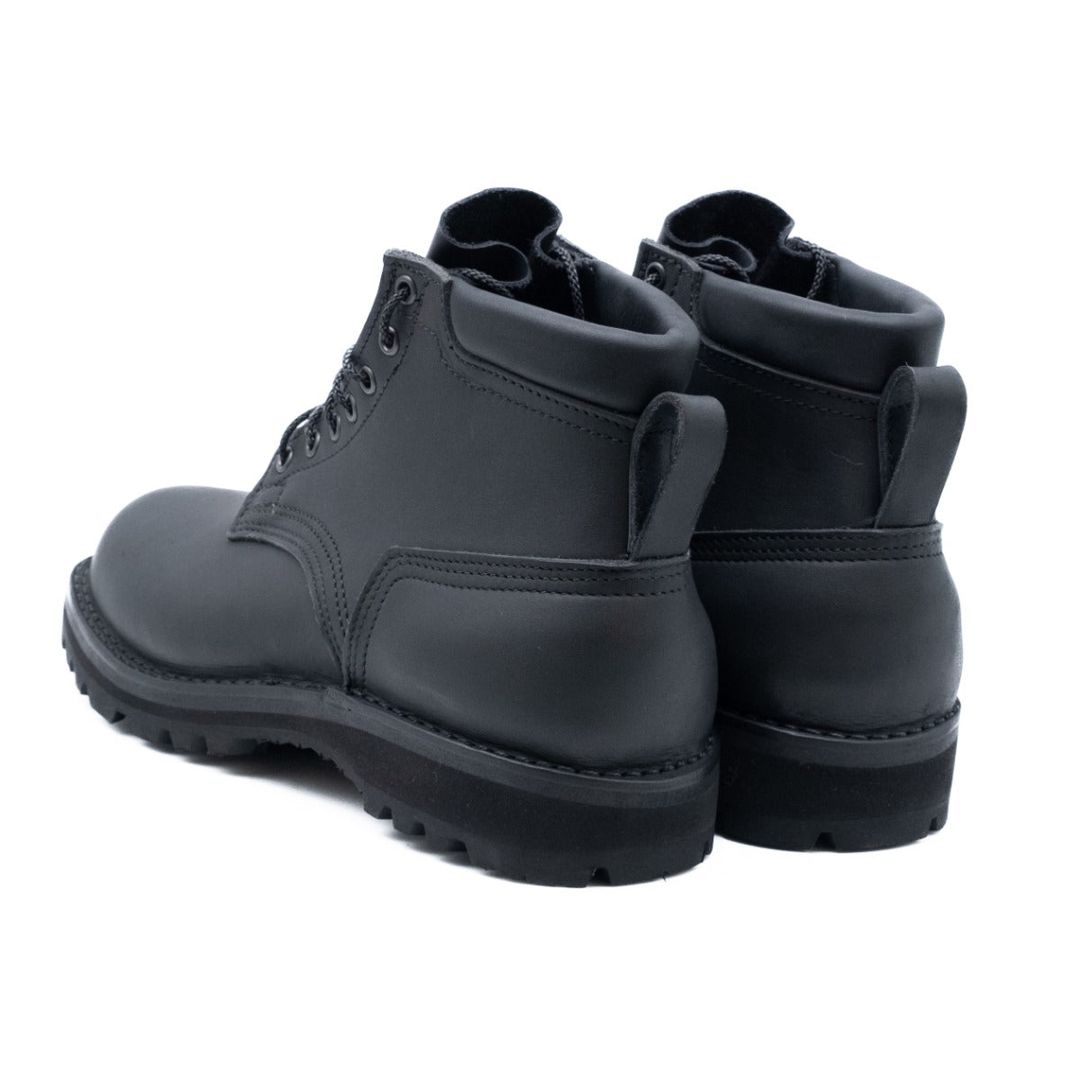 5 inch black boot with padded color.  Vibram Sierra aggressive sole.  Pull loop on back.