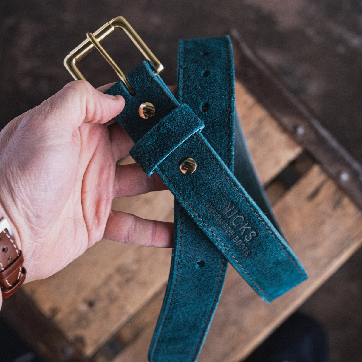 In Stock - American Bison Heritage Belt / Photo Belt / Turquoise Roughout 1.5” / Waist Size 34(Belt Size 38)