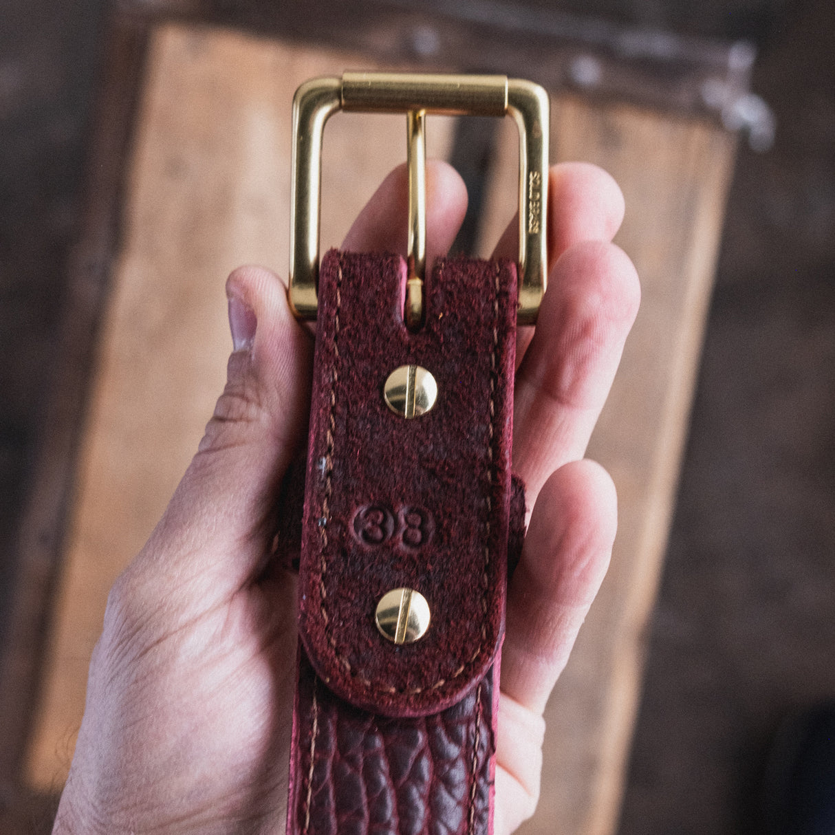 In Stock - American Bison Heritage Belt / Photo Belt / Oxblood Roughout 1.5” / Waist Size 34(Belt Size 38)
