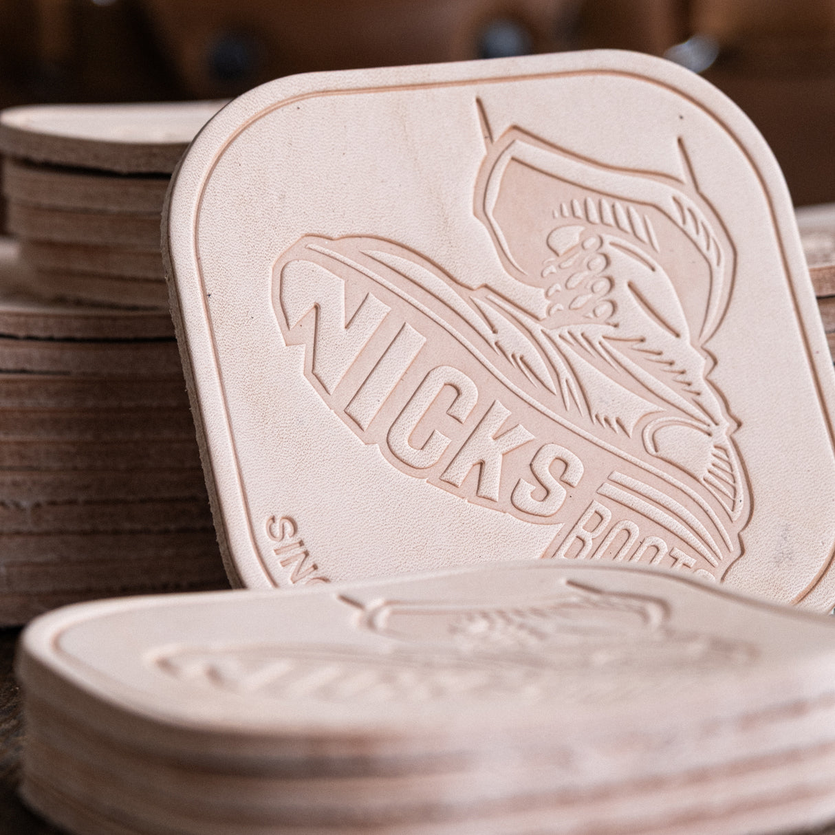 Nicks Stomp Coaster(In-Stock) - 12-15oz Wickett & Craig Belt Leather | Set of 5