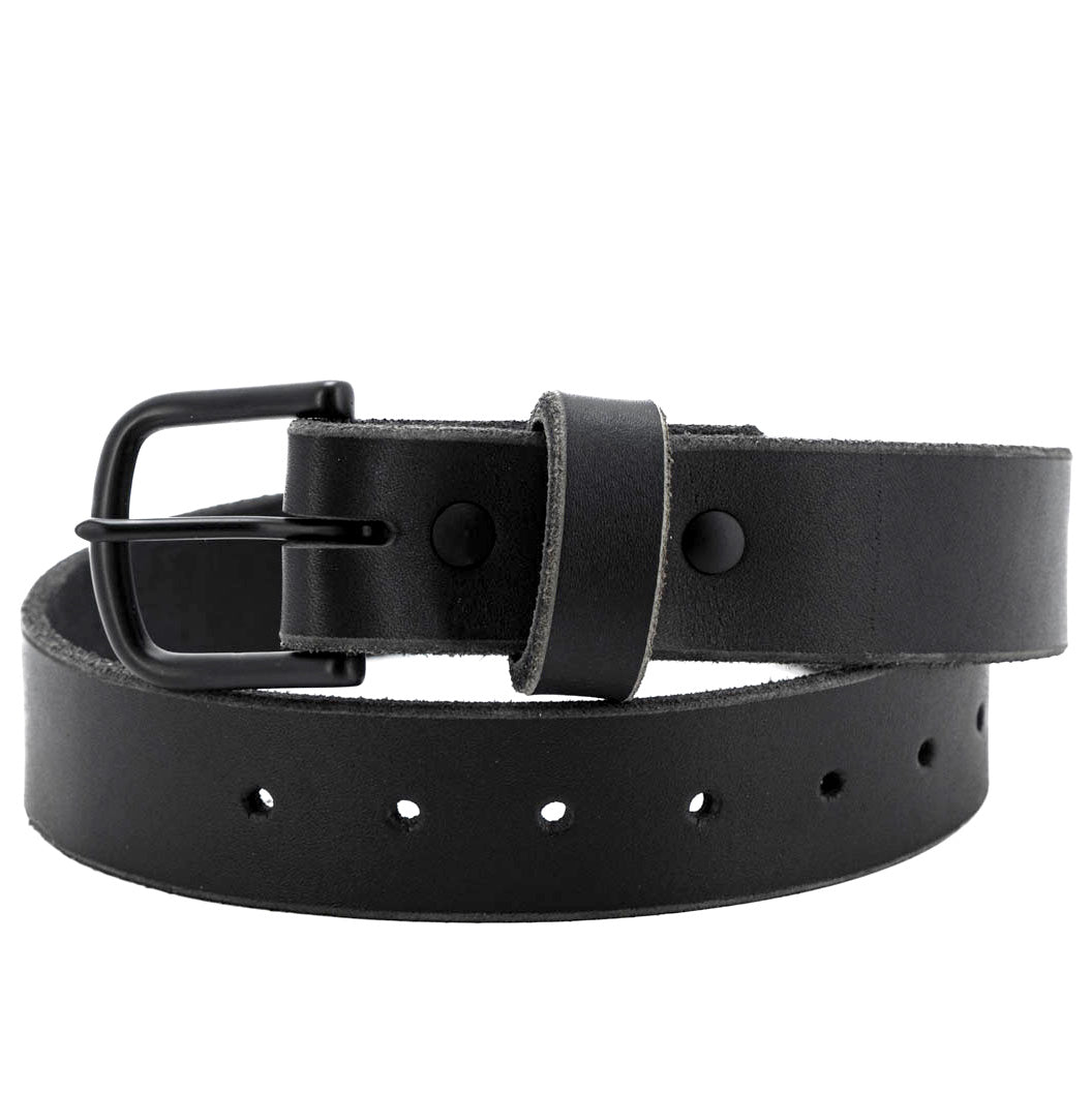 Nicks blackout belt with gunmetal hardware and black work leather