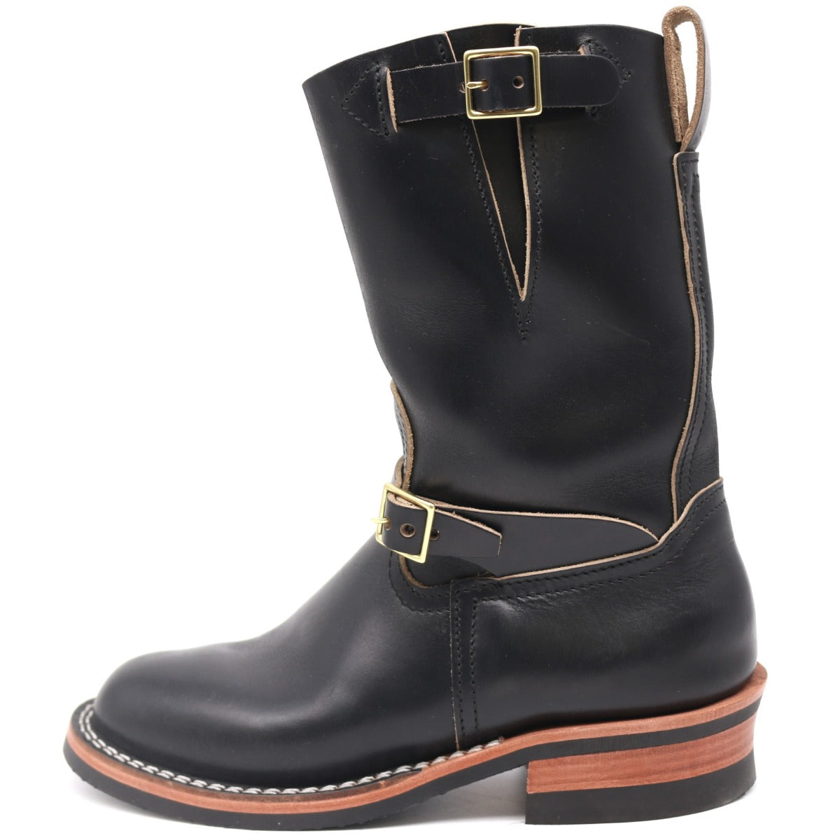 HNW last, 10 inch height, black dress leather, natural edge color, mini lug sole