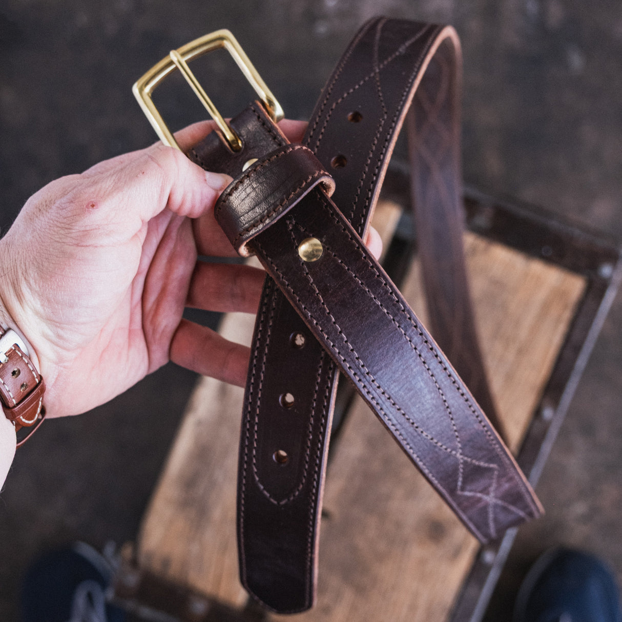 In Stock - Appaloosa Gunslinger Belt / Buck Brown Double Stuffed 1.5” / Waist Size 50 (Belt Size 54)