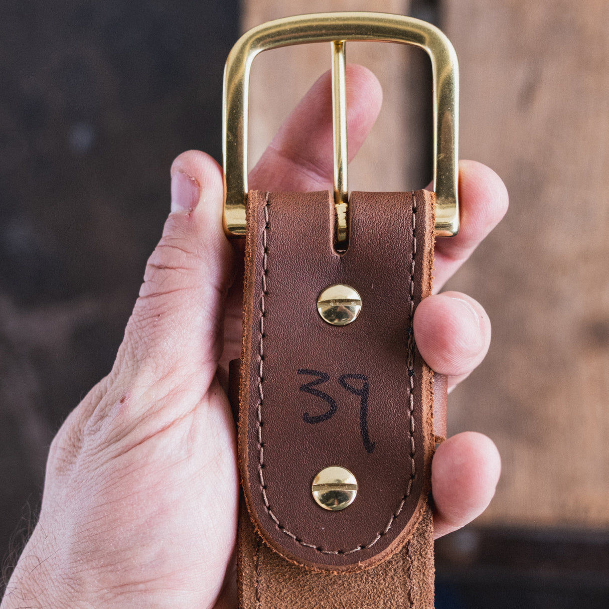 In Stock - Stitched Classic Work Belt / 1964 Brown Smooth 1.75” / Waist Size 35 (Belt Size 39)