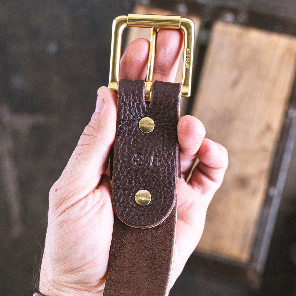 In Stock - Milled Harness Everyday Belt / Dark Brown Veg-Tan 1.5” / Waist Size 34 (Belt Size 38)