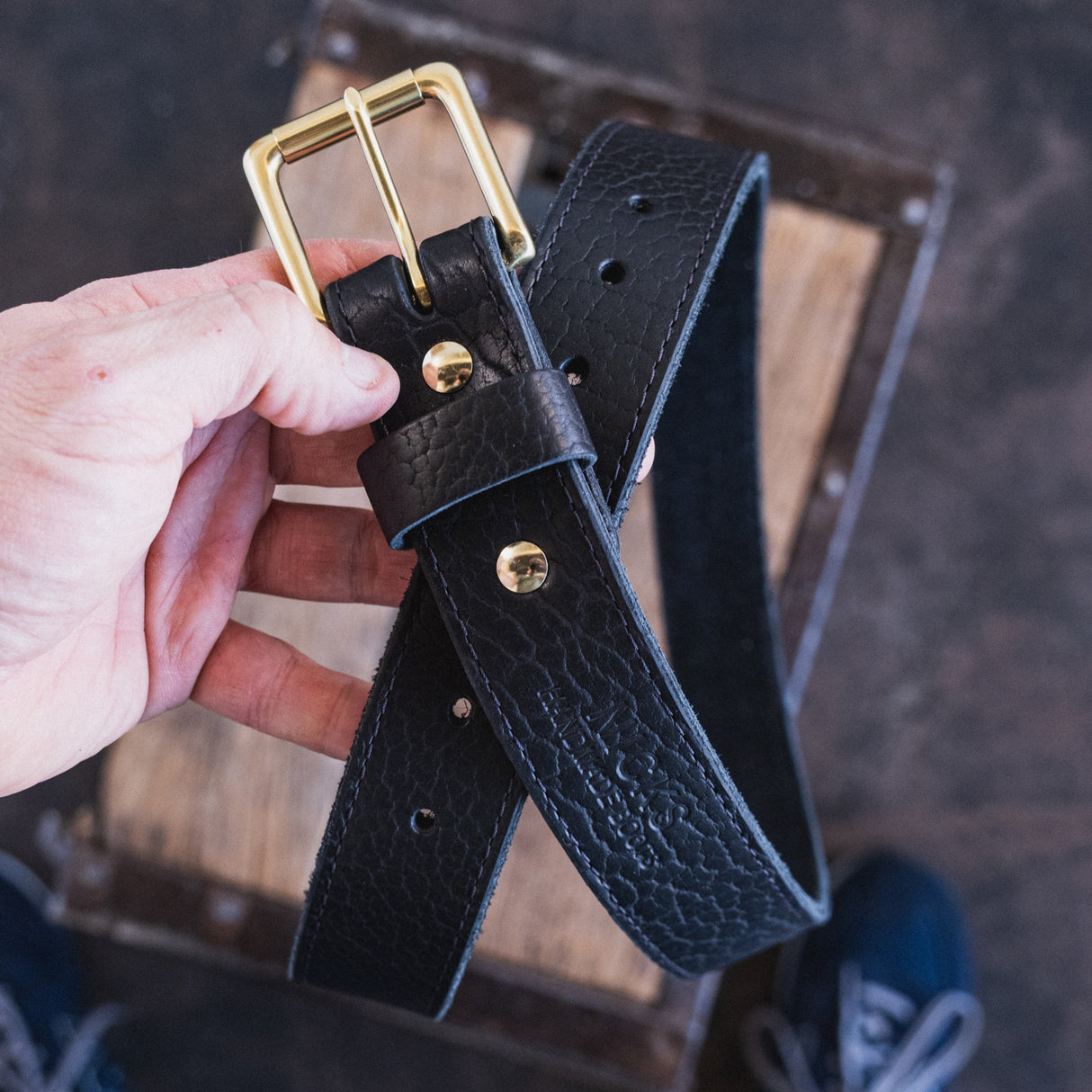 In Stock - American Bison Heritage Belt / Black Smooth Bison 1.5” / Waist Size 32 (Belt Size 36)