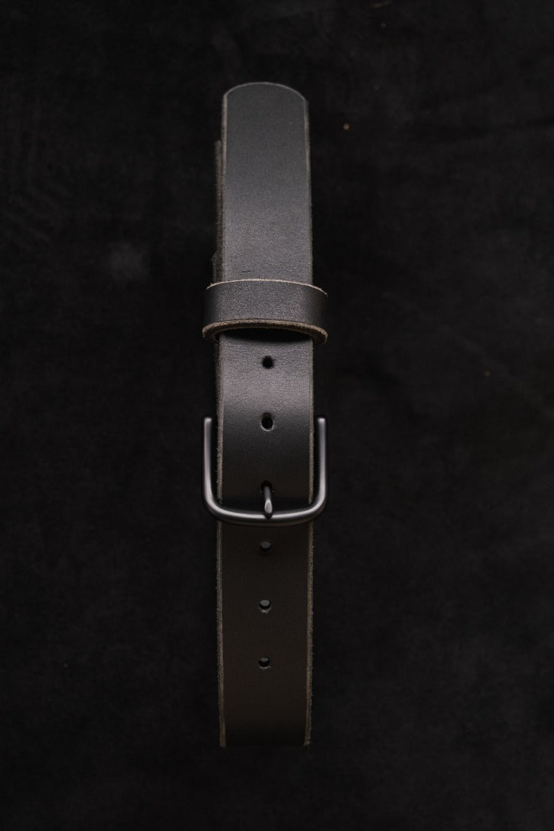 Nicks blackout belt with gunmetal hardware and black work leather