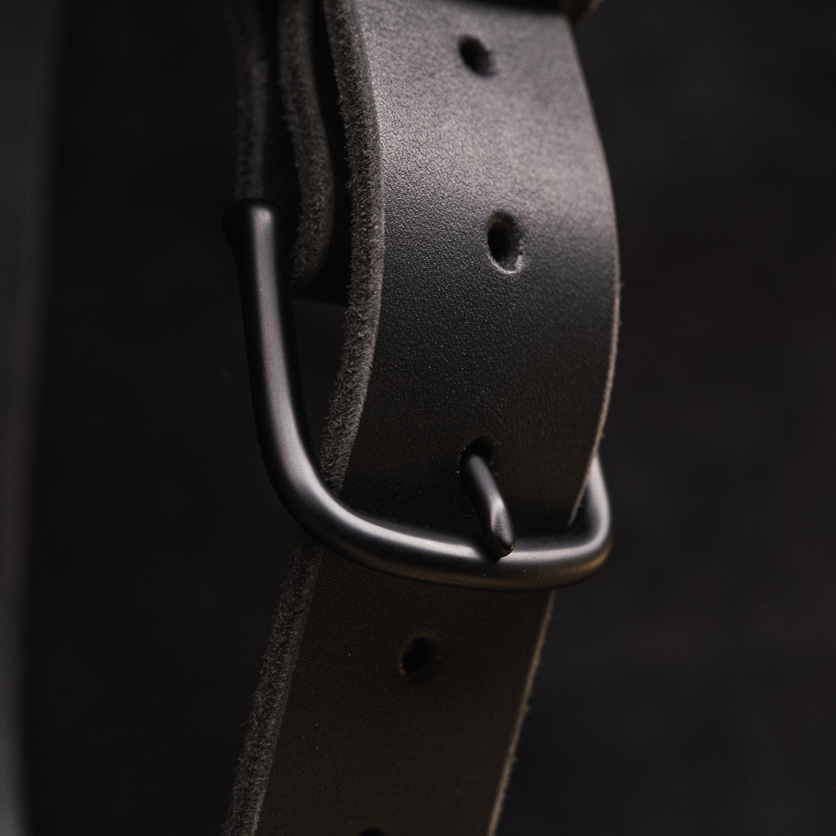 Nicks blackout belt with gunmetal hardware and black work leather