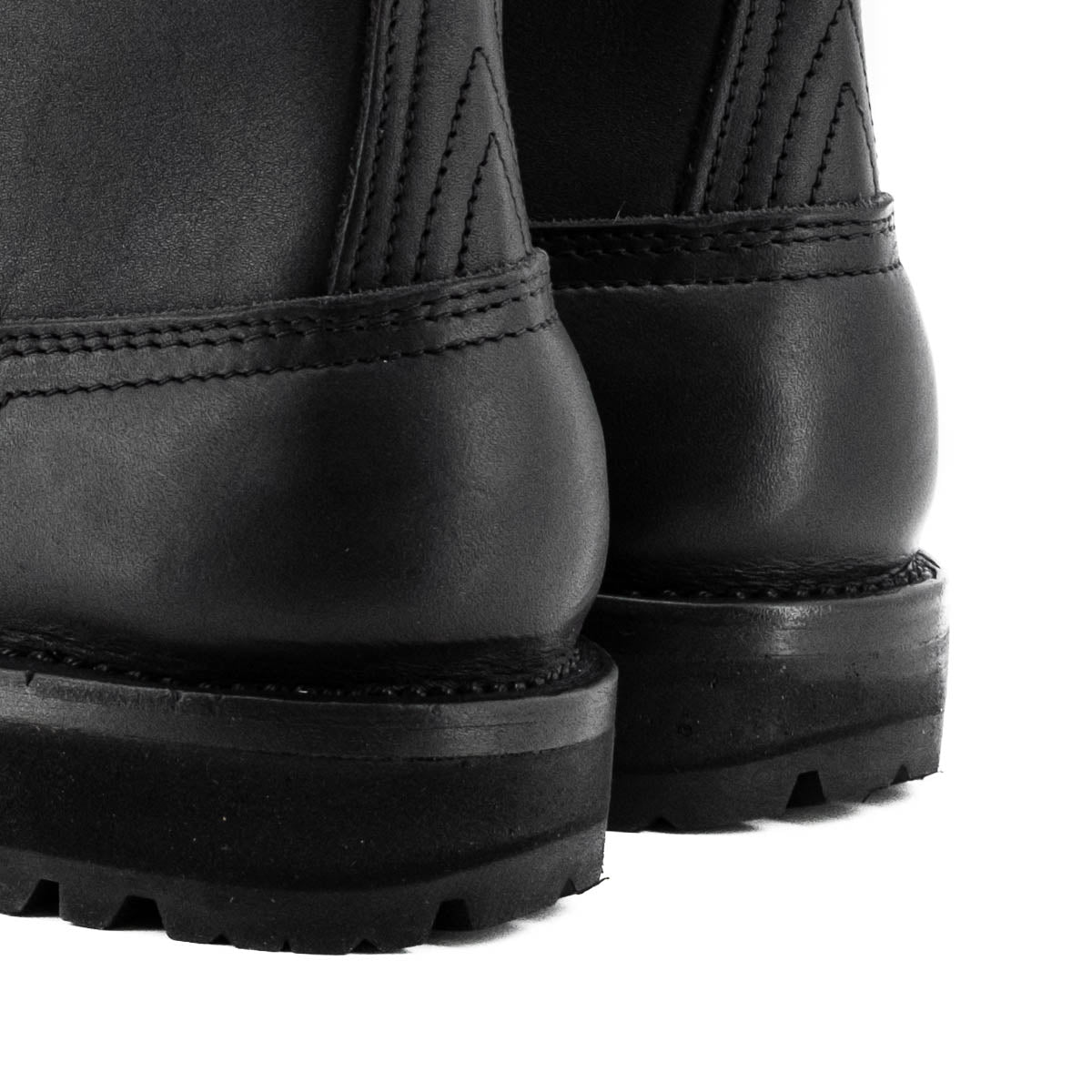 Close up of heel counter on black tactical boot