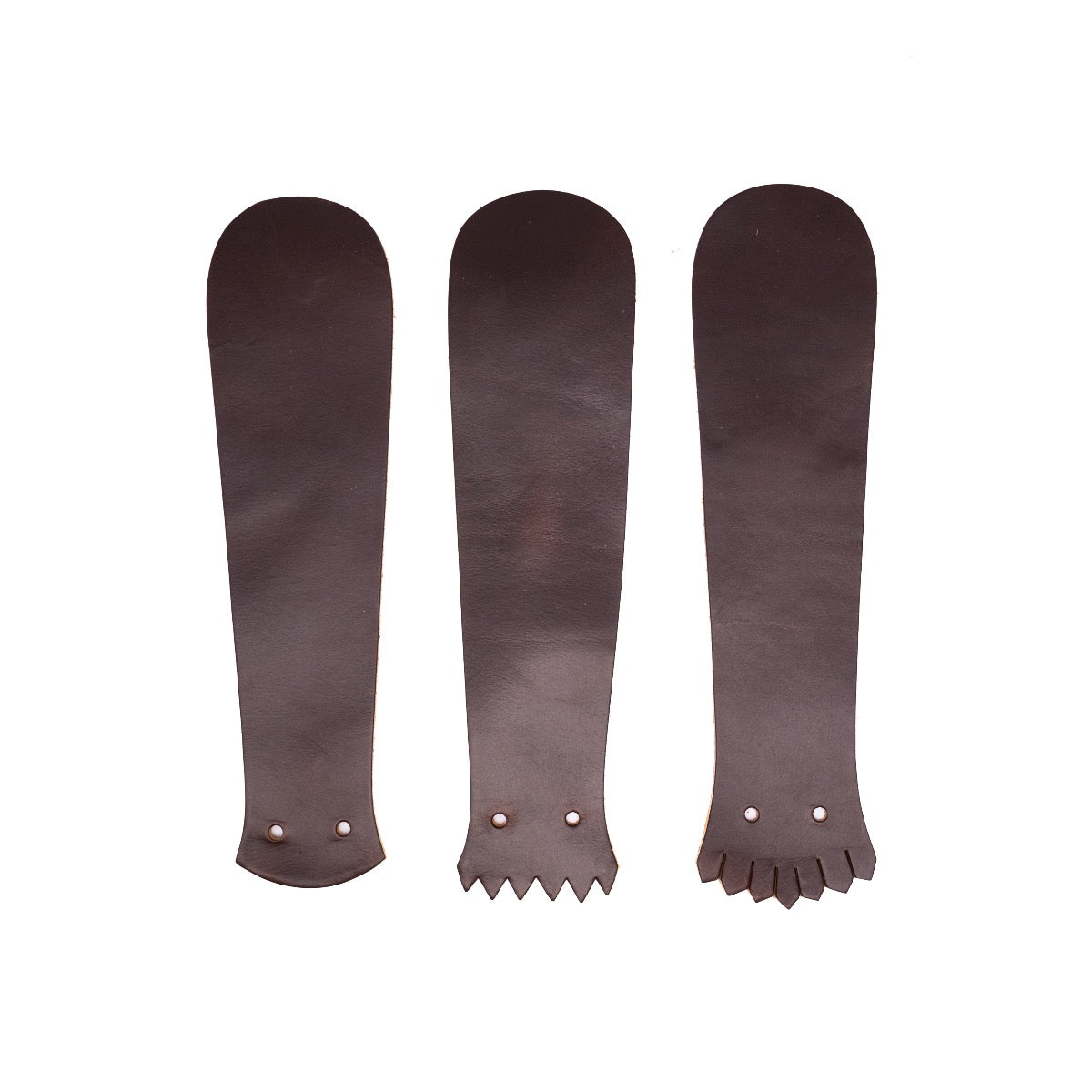 Brown CXL leather Kiltie varieties on a white background. 