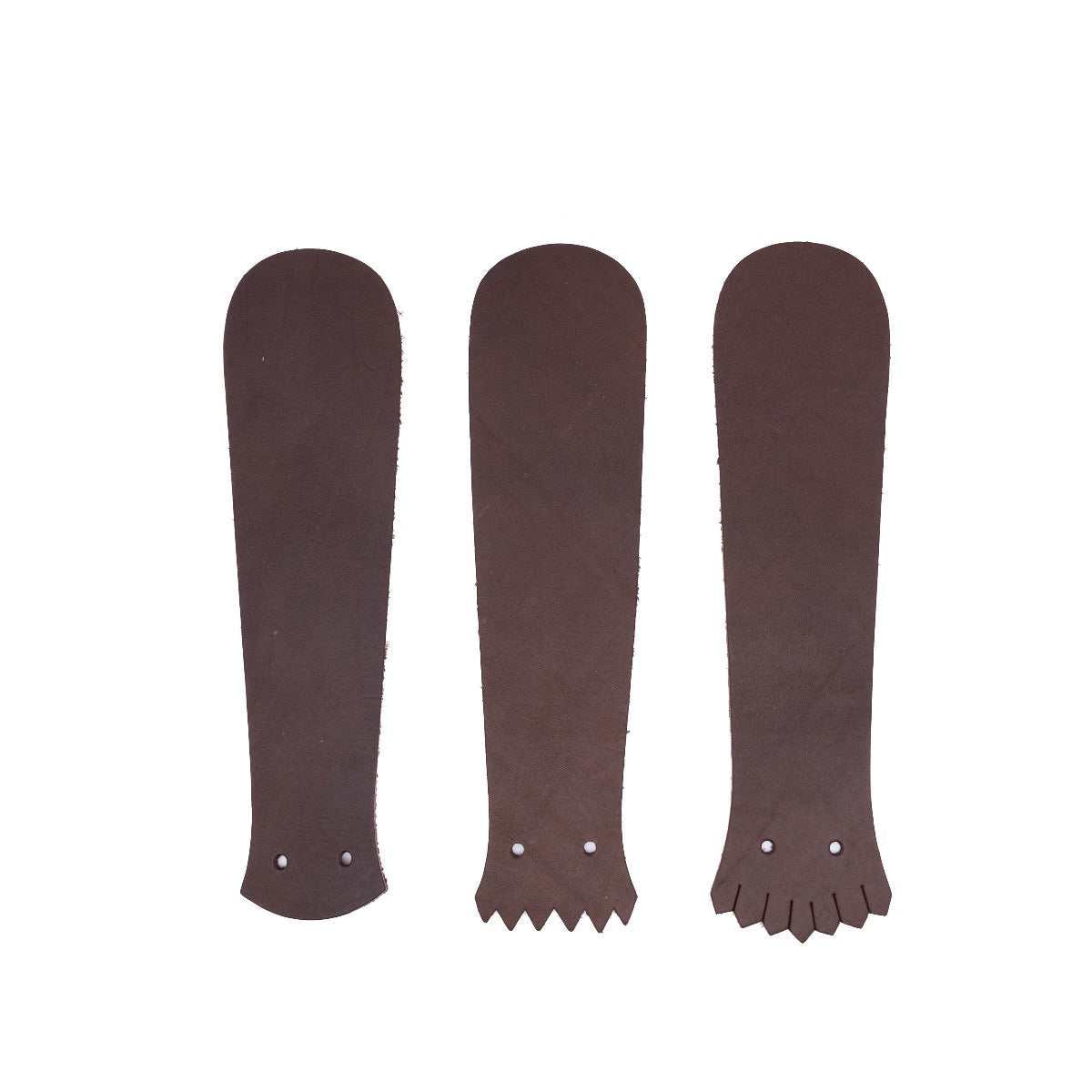 1964 Brown leather Kiltie varieties on a white background. 