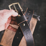 In-Stock Fired Oak Belt / Black Overdyed 1.5” / Waist Size 34(Belt Size 38)