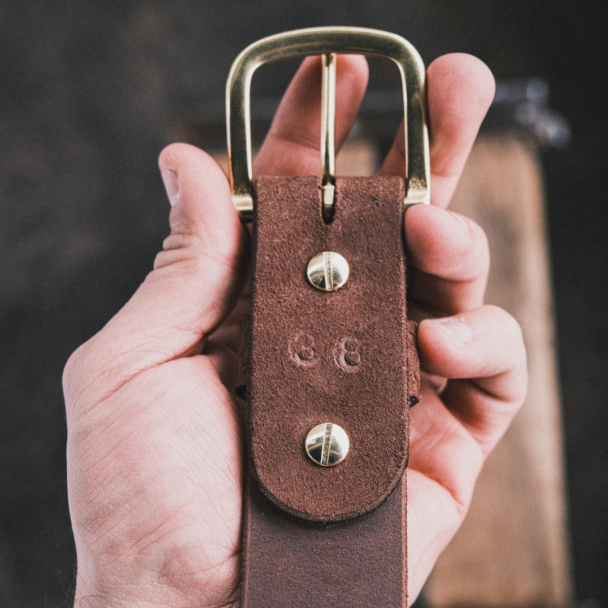 In-Stock Classic Work Belt / 1964 Roughout Mahogany 1.5” / Waist Size 34(Belt Size 38)