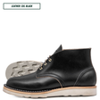 A single black leather lace-up ankle boot shown in side profile on a white background, with a second boot placed behind it showing the outsole. A small label in the top left reads 'LEATHER: CXL BLACK'.