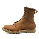 Brown leather boot on a white background
