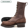 Brown leather boot with gold laces on a white background
