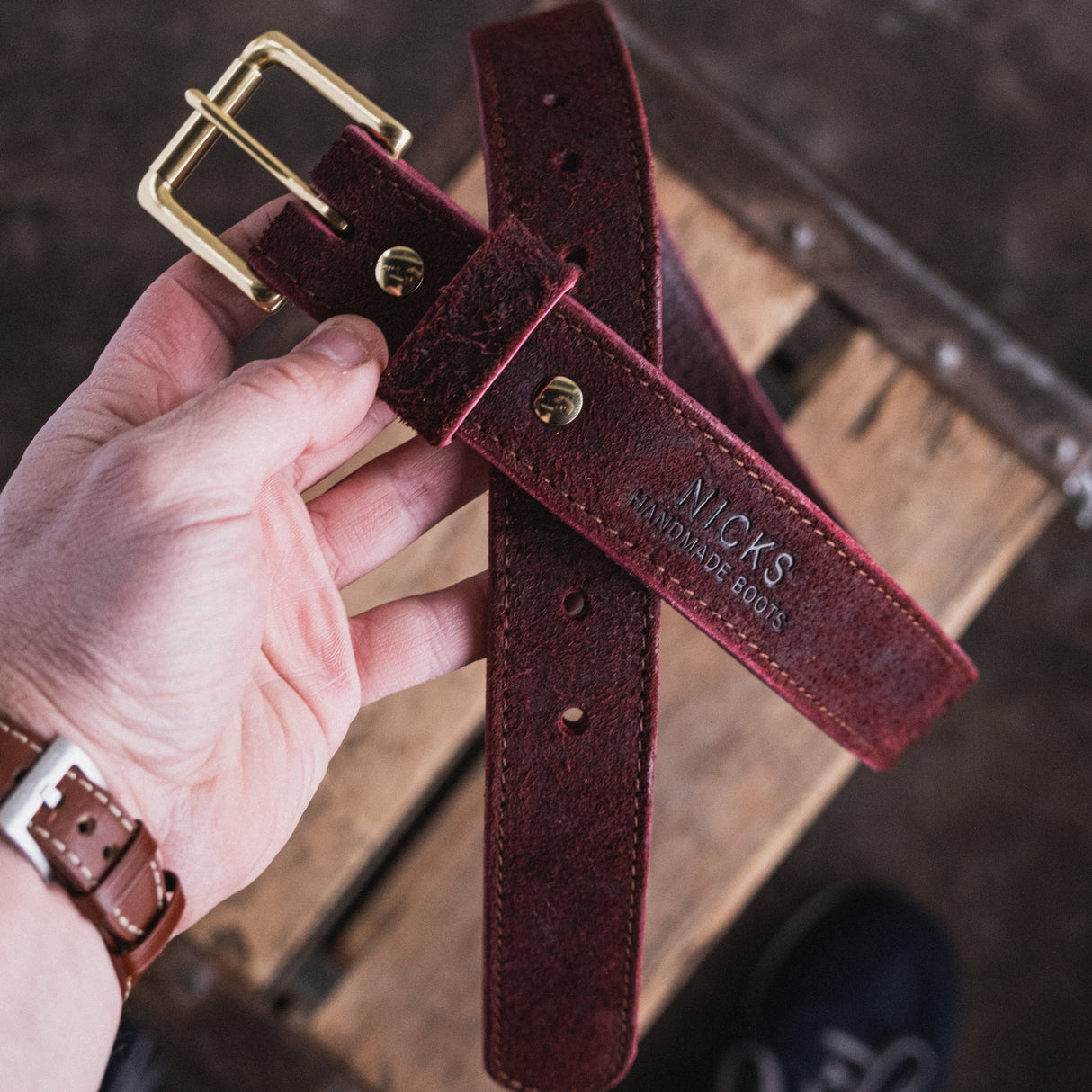 In Stock - American Bison Heritage Belt / Photo Belt / Oxblood Roughout 1.5” / Waist Size 34(Belt Size 38)
