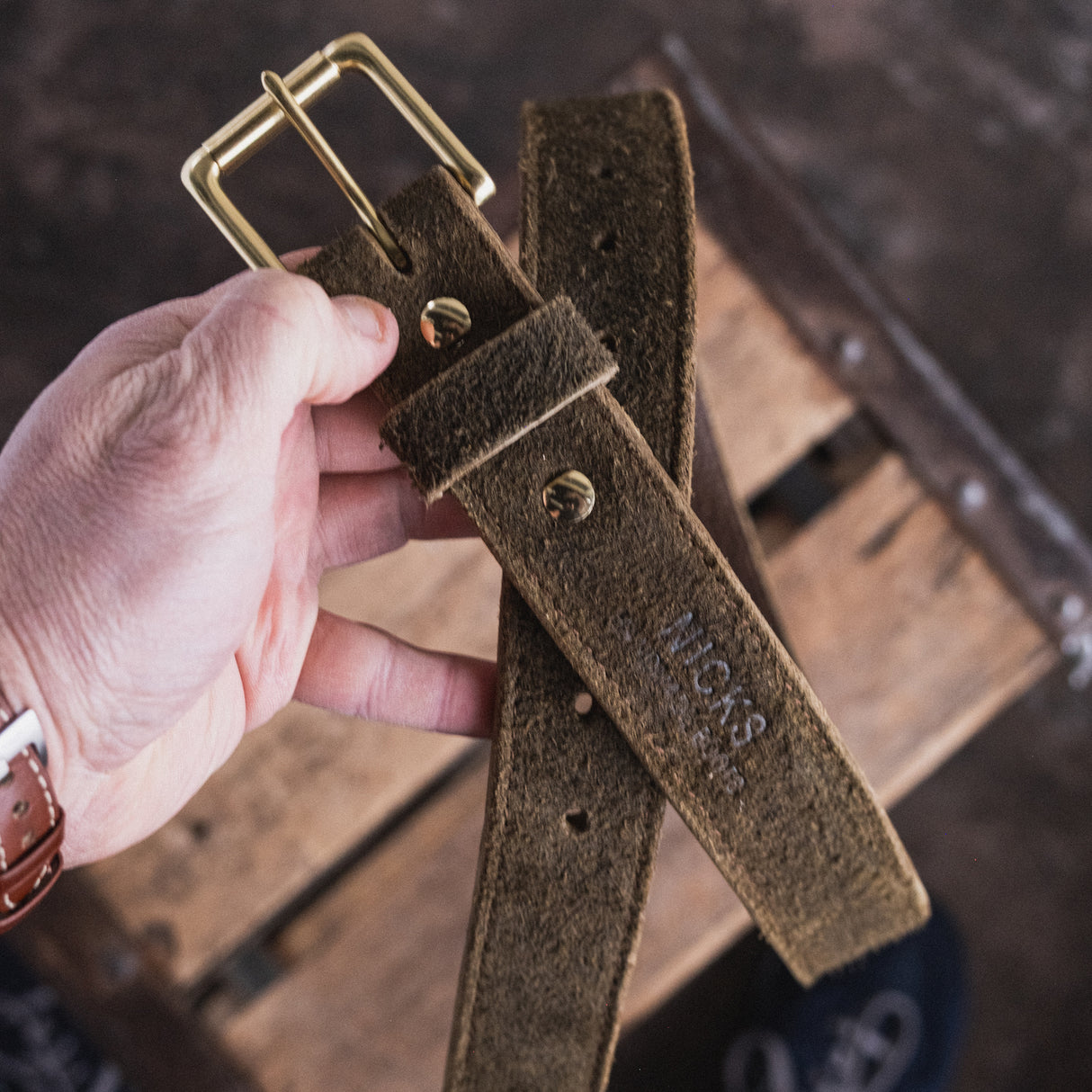 In Stock - American Bison Heritage Belt / Photo Belt / Olive Roughout 1.5” / Waist Size 34(Belt Size 38)