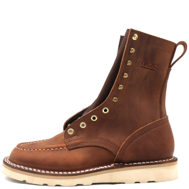 Brown leather boot on a white 
background