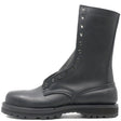 A single black leather lace-up work boot with a thick lug sole, shown in a side profile on a white background.
