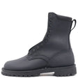 A single black leather lace-up ankle boot with a rugged sole, shown in a side profile view against a plain white background.
