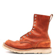 A single brown leather lace-up ankle boot with silver metal eyelets and a thick off-white sole, shown from a side profile on a white background.