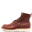 A single brown textured leather lace-up boot with brass eyelets and a light-colored sole, shown from a side profile on a white background.