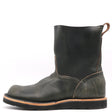 A dark olive green leather mid-calf boot with a pull tab, shown from a side profile on a white background.