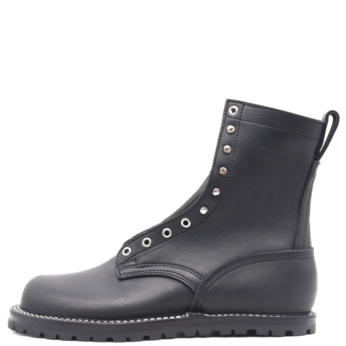 Black leather boot on a white background
