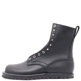 Black leather boot on a white background