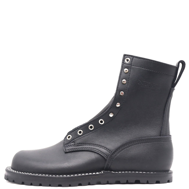 Black leather boot on a white background