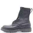 A dark gray leather lace-up ankle boot with a pull tab, shown from a side profile view against a plain white background.