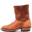 A single mid-calf western boot in distressed brown leather, shown from a side profile against a solid white background.