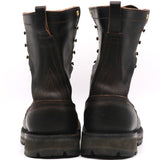 Pair of brown leather boots shown from behind. Heel counters and two-piece backstays are visible in front of a white background.