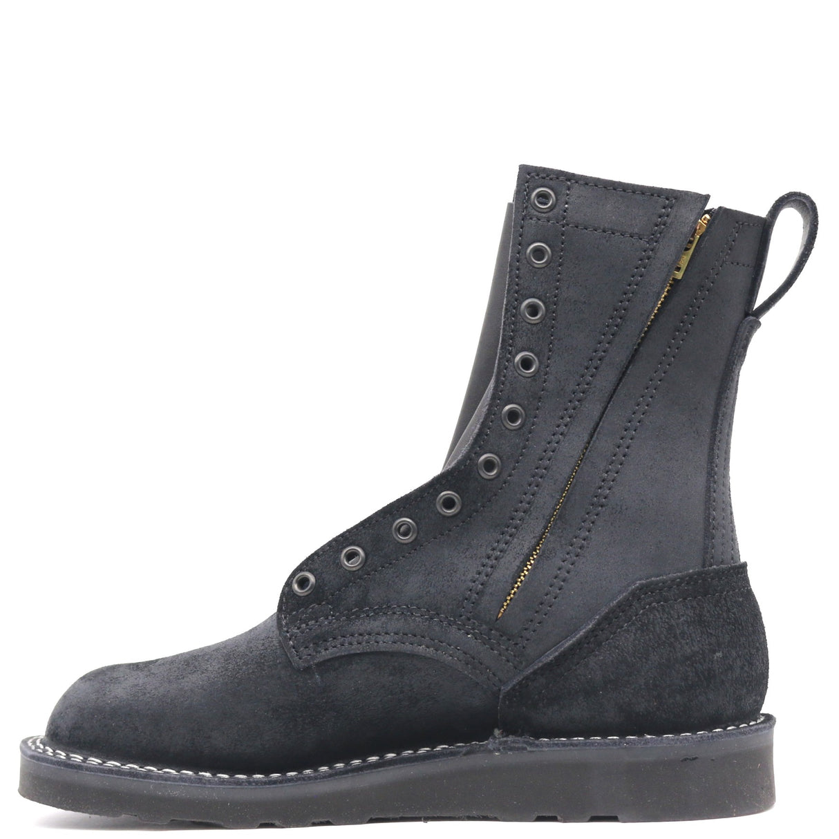 Side profile of the inside of the same boot showing the side zipper. Shown in front of a white background.