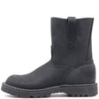 A single black leather ankle boot with a pull tab on the back, set against a plain white background.