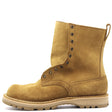 A single mid-calf suede boot in a warm camel tan color, featuring a lace-up front design with metal eyelets, a pull tab at the heel, and a thick lug sole, shown against a plain white background.
