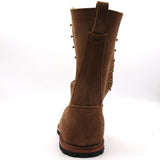 Close up of the read of a leather boot. The backstay and heel counter is visibly crooked.