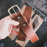 In Stock - 1.75", Heavy Duty Work Belt - Medium Brown English Bridle - 52