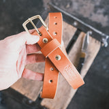 In Stock - 1.25", Heavy Duty Work Belt - Tan English Bridle - 38