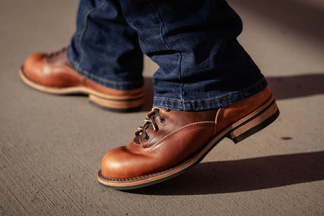 Two tone lace to toe veg tan boot