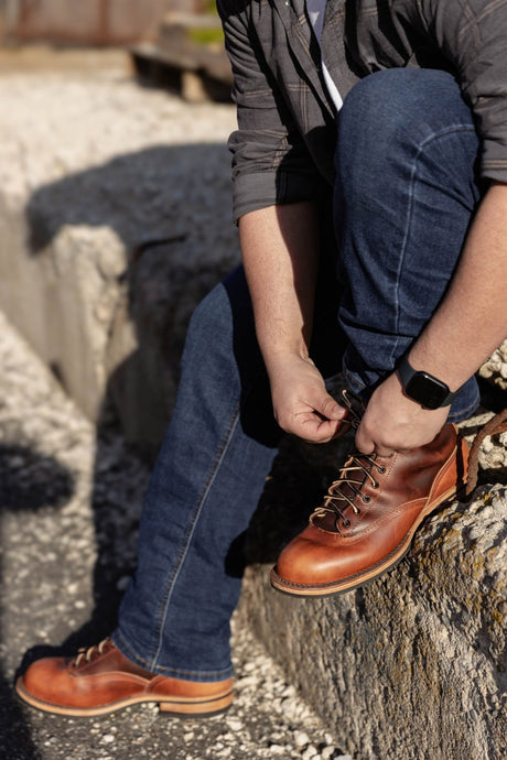 Two tone lace to toe veg tan boot