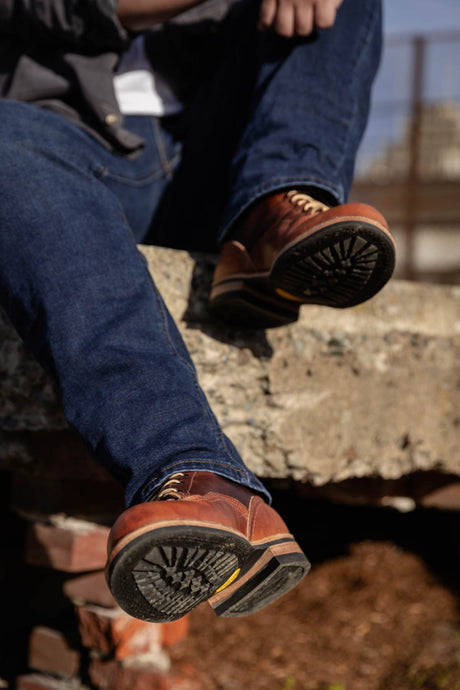 Two tone lace to toe veg tan boot