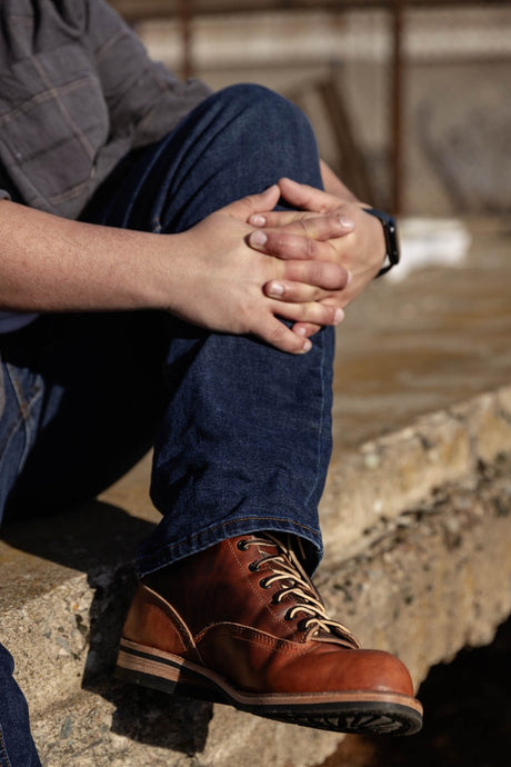 Two tone lace to toe veg tan boot