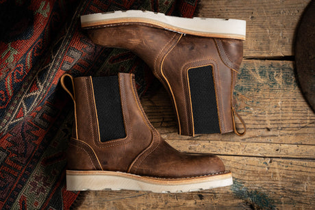 Pull on Chelsea boot in brown with wedge